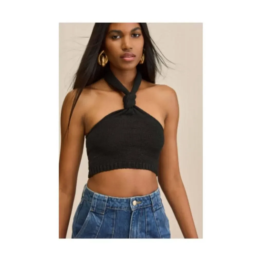 New Cult Gaia Sorine Knit Crop Top in Black Sz XS